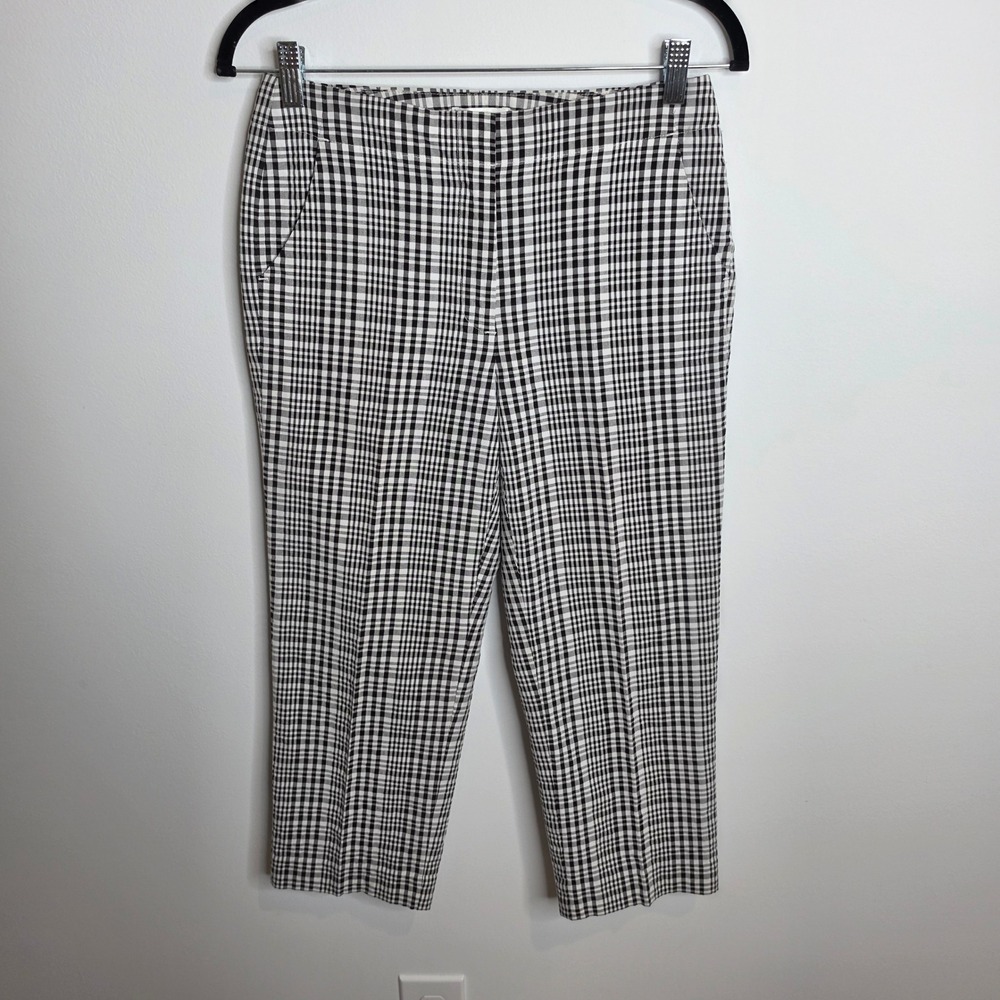 Talbots Plaid Stretch Ankle Pants Womens 6 Black White Trousers